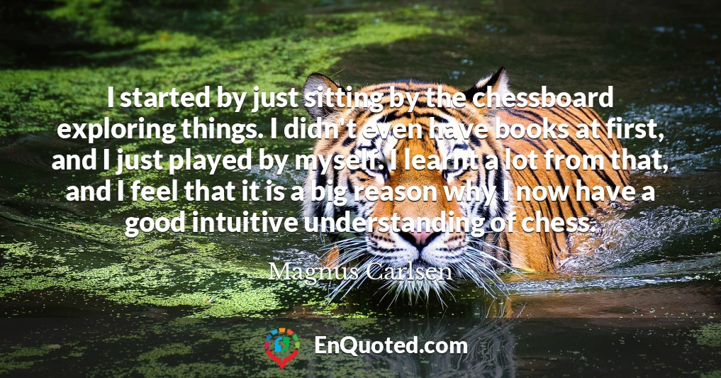 I started by just sitting by the chessboard exploring things. I didn't even have books at first, and I just played by myself. I learnt a lot from that, and I feel that it is a big reason why I now have a good intuitive understanding of chess.