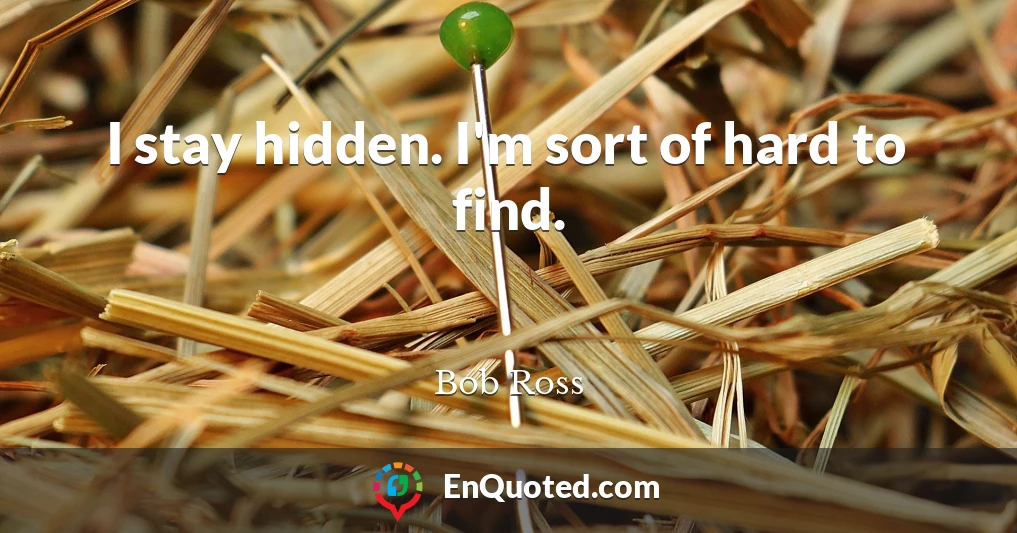 I stay hidden. I'm sort of hard to find.