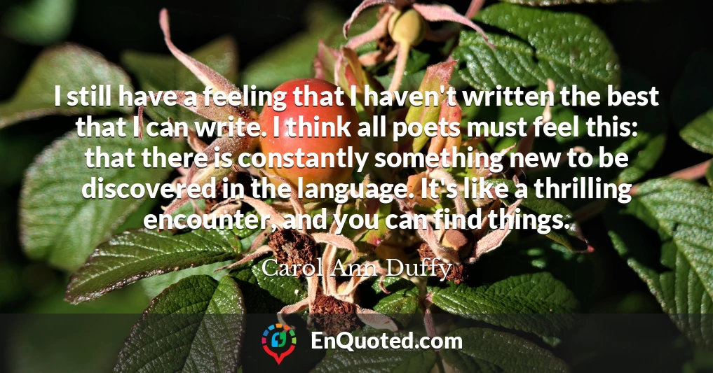 I still have a feeling that I haven't written the best that I can write. I think all poets must feel this: that there is constantly something new to be discovered in the language. It's like a thrilling encounter, and you can find things.