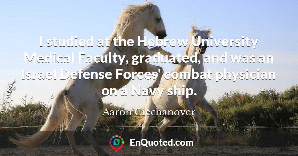 I studied at the Hebrew University Medical Faculty, graduated, and was an Israel Defense Forces' combat physician on a Navy ship.