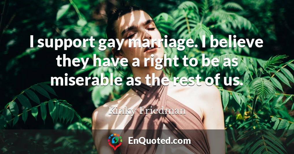 I support gay marriage. I believe they have a right to be as miserable as the rest of us.