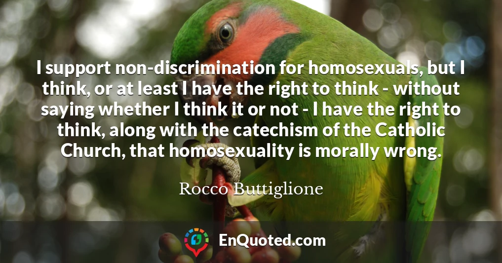 I support non-discrimination for homosexuals, but I think, or at least I have the right to think - without saying whether I think it or not - I have the right to think, along with the catechism of the Catholic Church, that homosexuality is morally wrong.