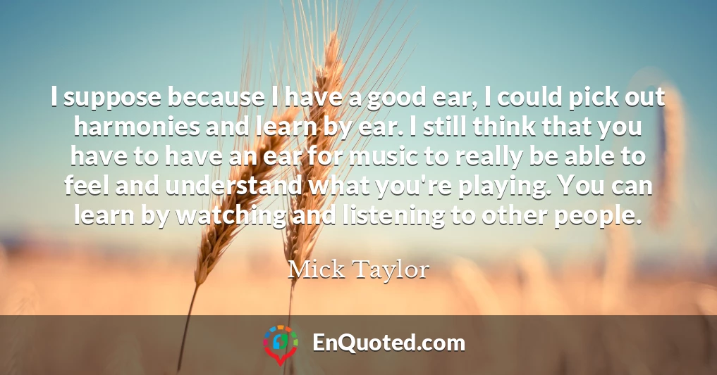 I suppose because I have a good ear, I could pick out harmonies and learn by ear. I still think that you have to have an ear for music to really be able to feel and understand what you're playing. You can learn by watching and listening to other people.