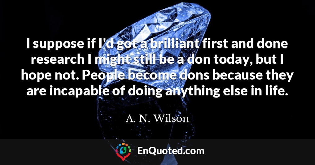 I suppose if I'd got a brilliant first and done research I might still be a don today, but I hope not. People become dons because they are incapable of doing anything else in life.