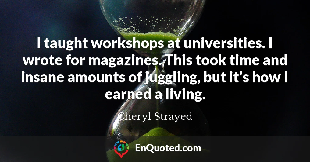 I taught workshops at universities. I wrote for magazines. This took time and insane amounts of juggling, but it's how I earned a living.