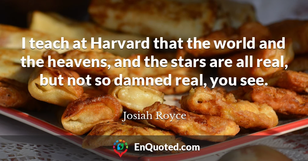 I teach at Harvard that the world and the heavens, and the stars are all real, but not so damned real, you see.