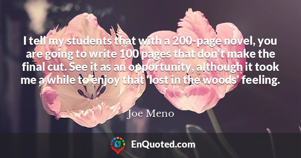 I tell my students that with a 200-page novel, you are going to write 100 pages that don't make the final cut. See it as an opportunity, although it took me a while to enjoy that 'lost in the woods' feeling.