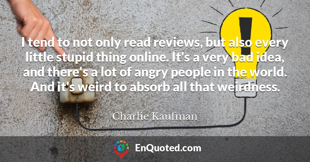 I tend to not only read reviews, but also every little stupid thing online. It's a very bad idea, and there's a lot of angry people in the world. And it's weird to absorb all that weirdness.