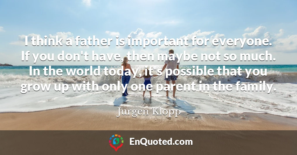 I think a father is important for everyone. If you don't have, then maybe not so much. In the world today, it's possible that you grow up with only one parent in the family.