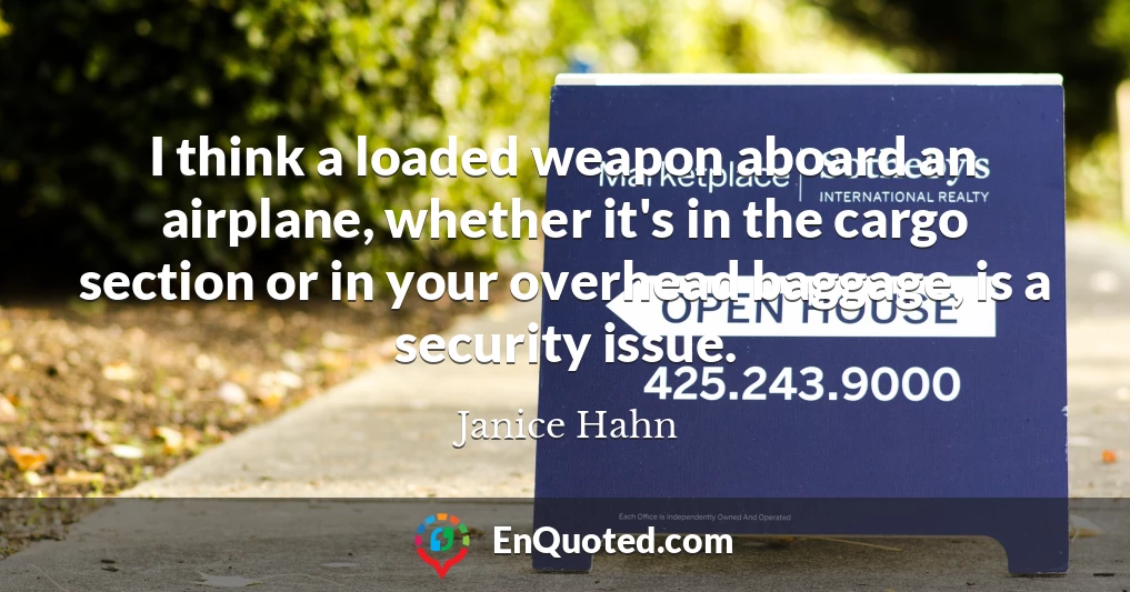 I think a loaded weapon aboard an airplane, whether it's in the cargo section or in your overhead baggage, is a security issue.