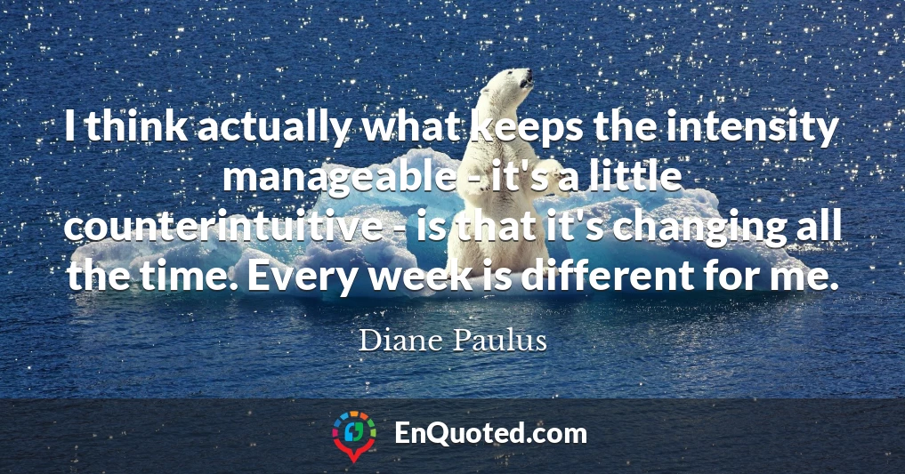 I think actually what keeps the intensity manageable - it's a little counterintuitive - is that it's changing all the time. Every week is different for me.