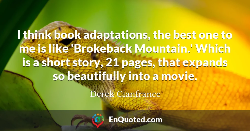 I think book adaptations, the best one to me is like 'Brokeback Mountain.' Which is a short story, 21 pages, that expands so beautifully into a movie.