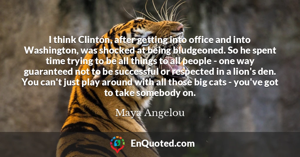 I think Clinton, after getting into office and into Washington, was shocked at being bludgeoned. So he spent time trying to be all things to all people - one way guaranteed not to be successful or respected in a lion's den. You can't just play around with all those big cats - you've got to take somebody on.