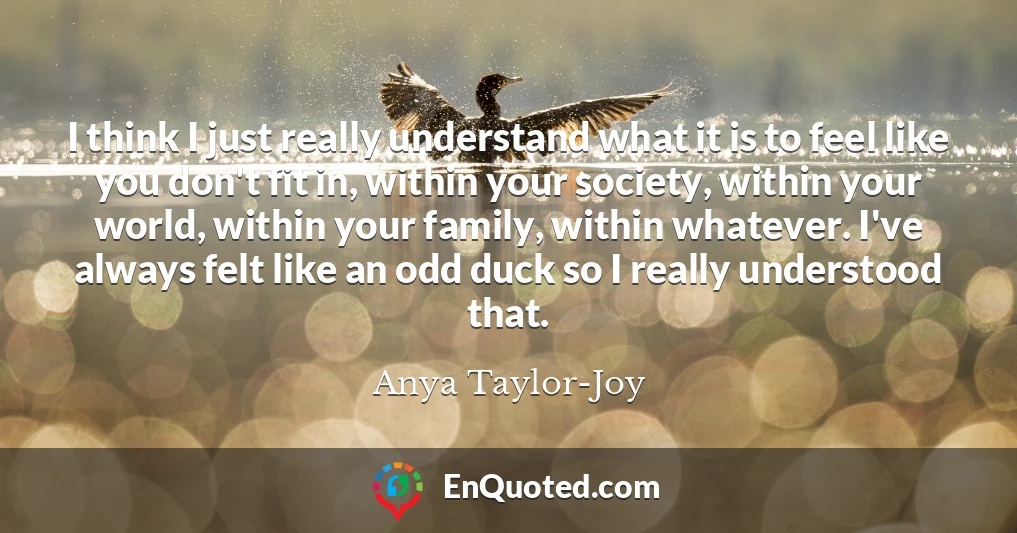 I think I just really understand what it is to feel like you don't fit in, within your society, within your world, within your family, within whatever. I've always felt like an odd duck so I really understood that.