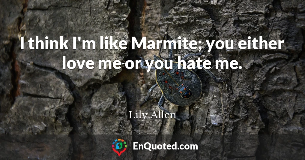 I think I'm like Marmite; you either love me or you hate me.
