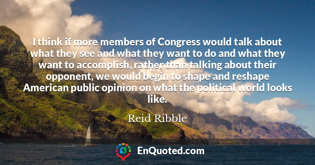 I think if more members of Congress would talk about what they see and what they want to do and what they want to accomplish, rather than talking about their opponent, we would begin to shape and reshape American public opinion on what the political world looks like.