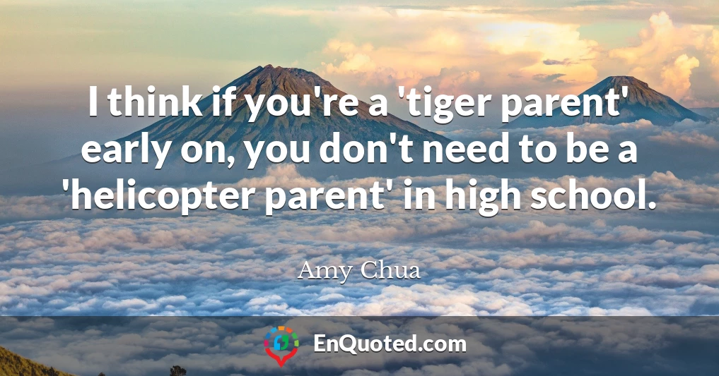 I think if you're a 'tiger parent' early on, you don't need to be a 'helicopter parent' in high school.