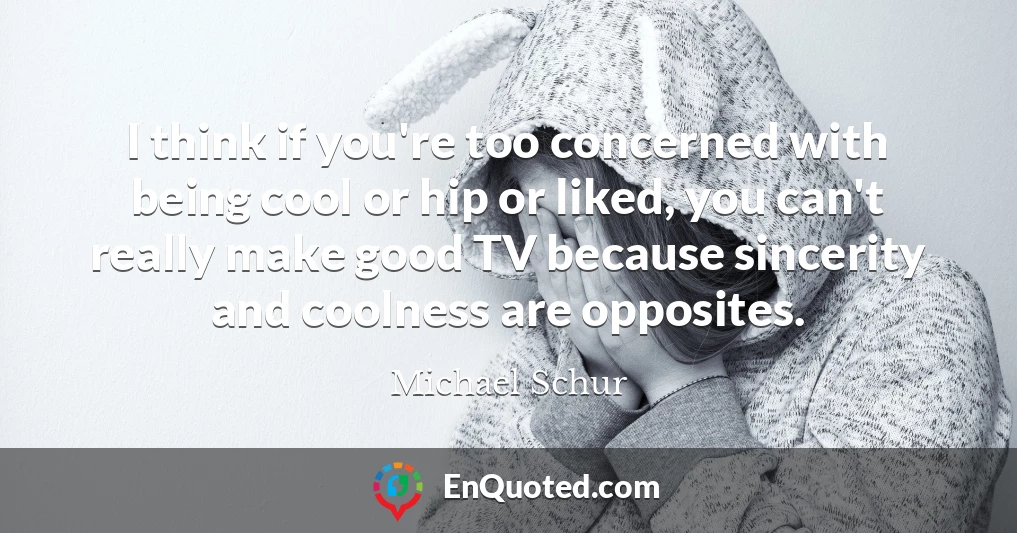 I think if you're too concerned with being cool or hip or liked, you can't really make good TV because sincerity and coolness are opposites.