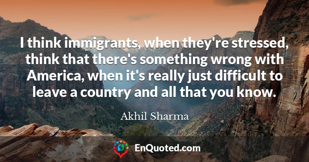 I think immigrants, when they're stressed, think that there's something wrong with America, when it's really just difficult to leave a country and all that you know.