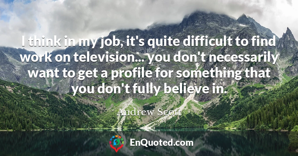 I think in my job, it's quite difficult to find work on television... you don't necessarily want to get a profile for something that you don't fully believe in.