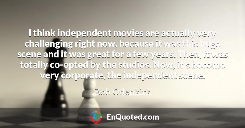 I think independent movies are actually very challenging right now, because it was this huge scene and it was great for a few years. Then, it was totally co-opted by the studios. Now, it's become very corporate, the independent scene.