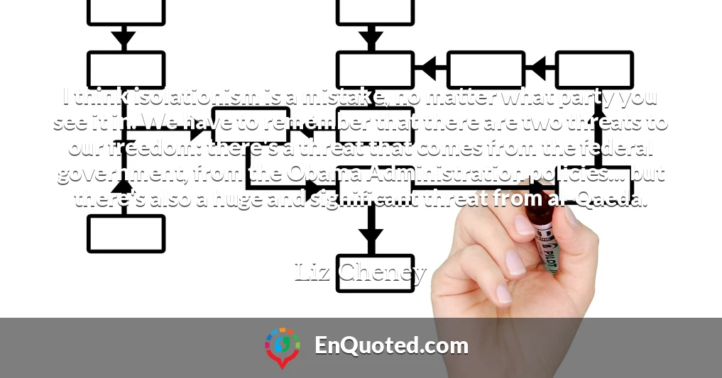 I think isolationism is a mistake, no matter what party you see it in. We have to remember that there are two threats to our freedom: there's a threat that comes from the federal government, from the Obama Administration policies... but there's also a huge and significant threat from al-Qaeda.