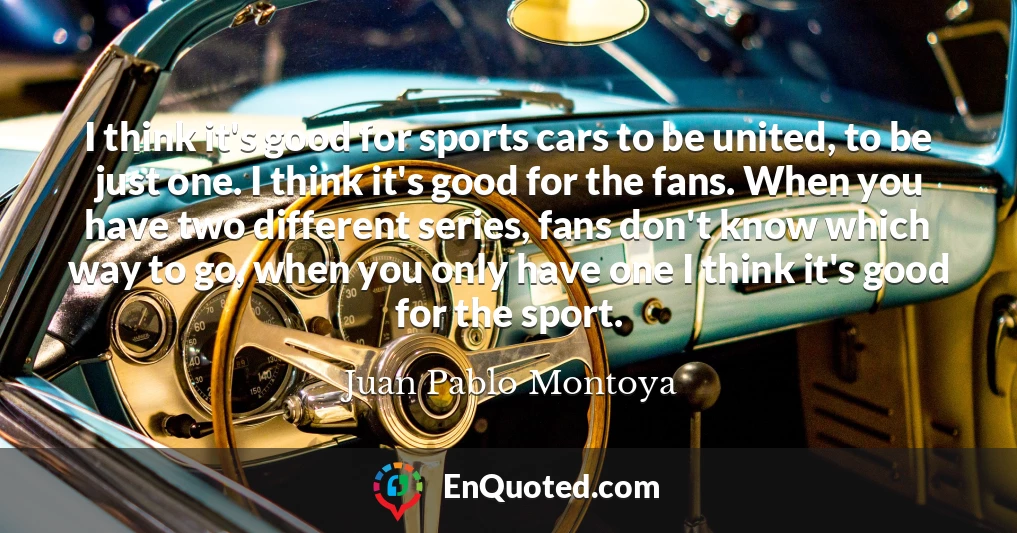 I think it's good for sports cars to be united, to be just one. I think it's good for the fans. When you have two different series, fans don't know which way to go, when you only have one I think it's good for the sport.