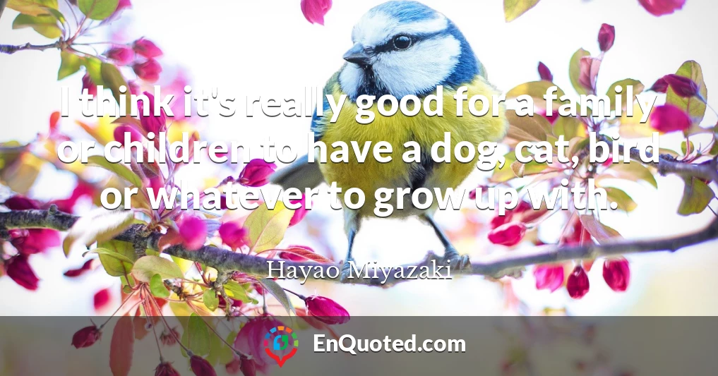 I think it's really good for a family or children to have a dog, cat, bird or whatever to grow up with.