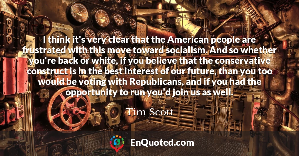 I think it's very clear that the American people are frustrated with this move toward socialism. And so whether you're back or white, if you believe that the conservative construct is in the best interest of our future, than you too would be voting with Republicans, and if you had the opportunity to run you'd join us as well.