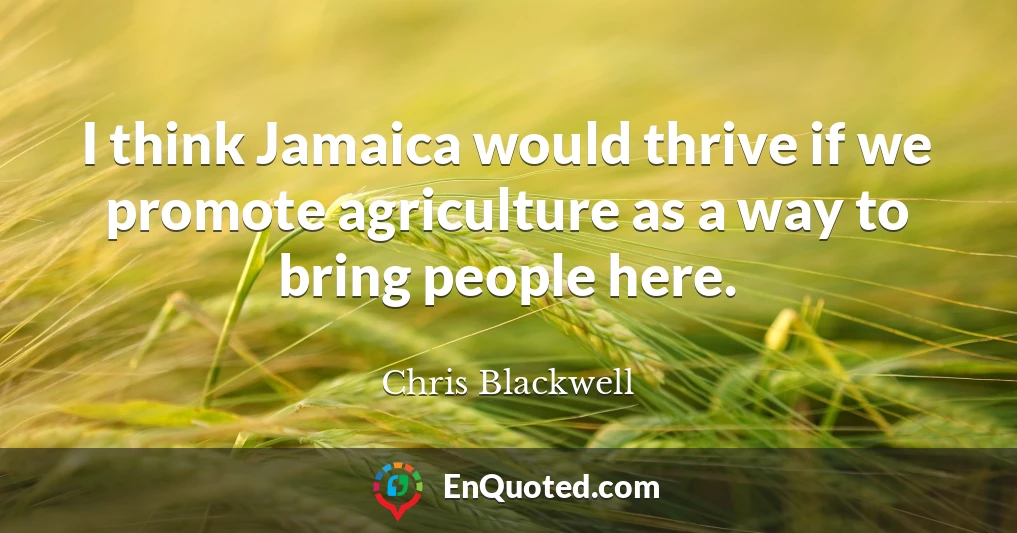 I think Jamaica would thrive if we promote agriculture as a way to bring people here.