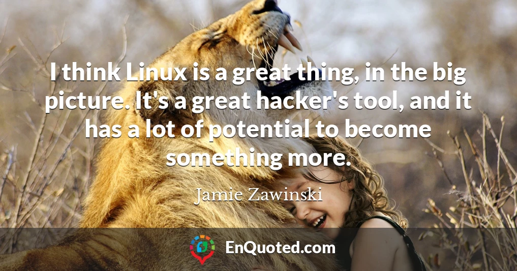 I think Linux is a great thing, in the big picture. It's a great hacker's tool, and it has a lot of potential to become something more.