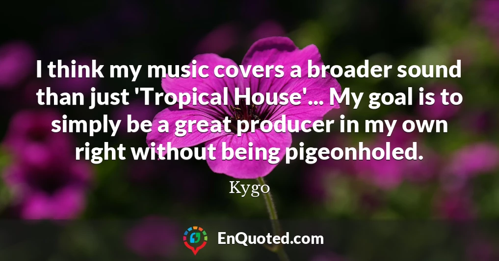 I think my music covers a broader sound than just 'Tropical House'... My goal is to simply be a great producer in my own right without being pigeonholed.
