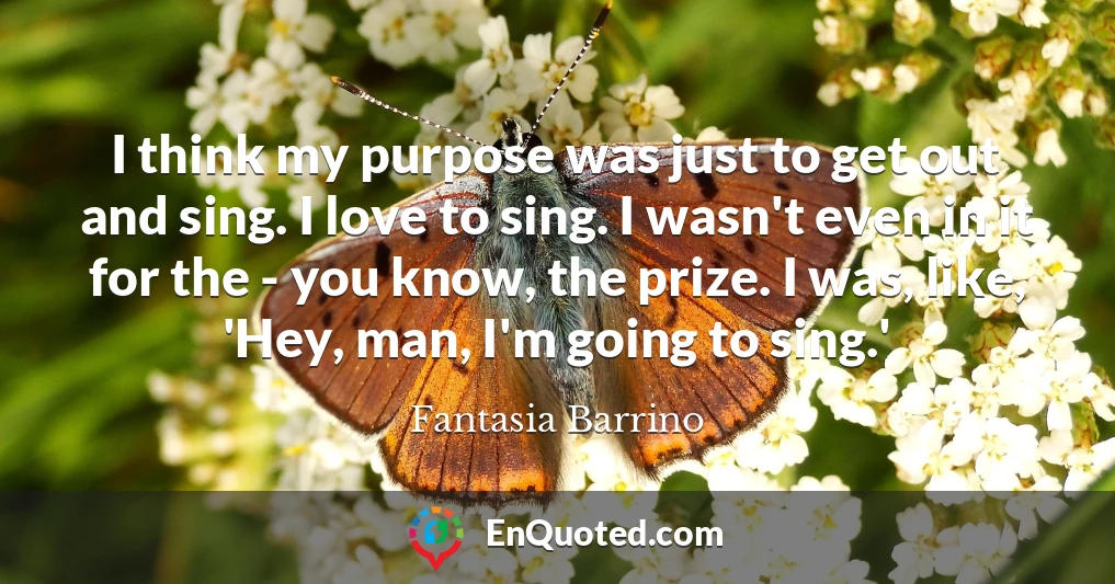 I think my purpose was just to get out and sing. I love to sing. I wasn't even in it for the - you know, the prize. I was, like, 'Hey, man, I'm going to sing.'
