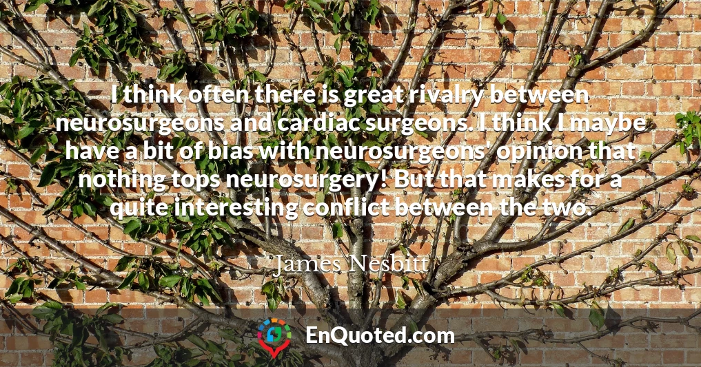 I think often there is great rivalry between neurosurgeons and cardiac surgeons. I think I maybe have a bit of bias with neurosurgeons' opinion that nothing tops neurosurgery! But that makes for a quite interesting conflict between the two.