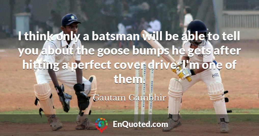 I think only a batsman will be able to tell you about the goose bumps he gets after hitting a perfect cover drive. I'm one of them.