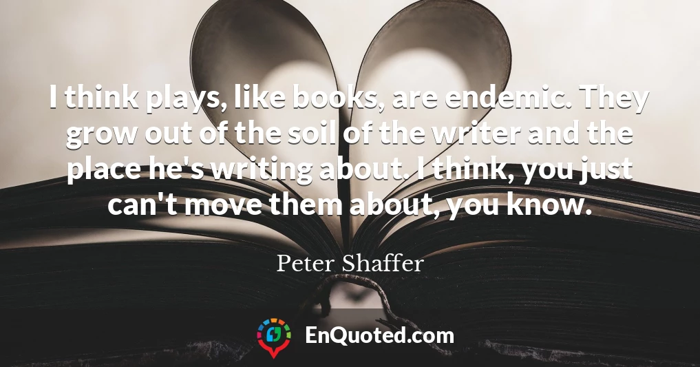 I think plays, like books, are endemic. They grow out of the soil of the writer and the place he's writing about. I think, you just can't move them about, you know.