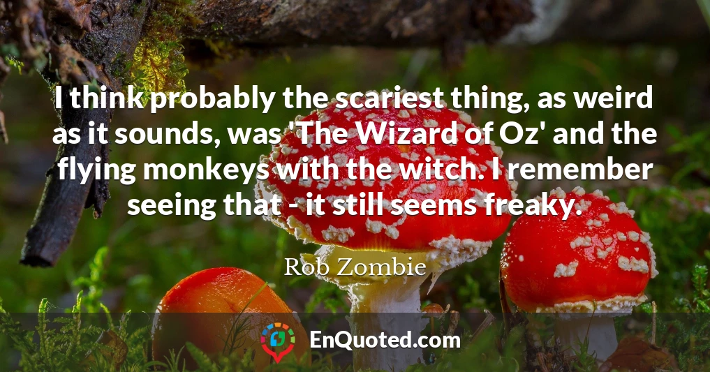 I think probably the scariest thing, as weird as it sounds, was 'The Wizard of Oz' and the flying monkeys with the witch. I remember seeing that - it still seems freaky.