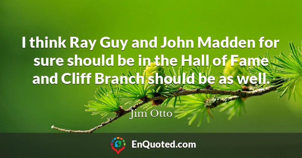 I think Ray Guy and John Madden for sure should be in the Hall of Fame and Cliff Branch should be as well.