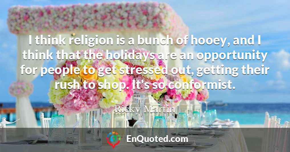 I think religion is a bunch of hooey, and I think that the holidays are an opportunity for people to get stressed out, getting their rush to shop. It's so conformist.