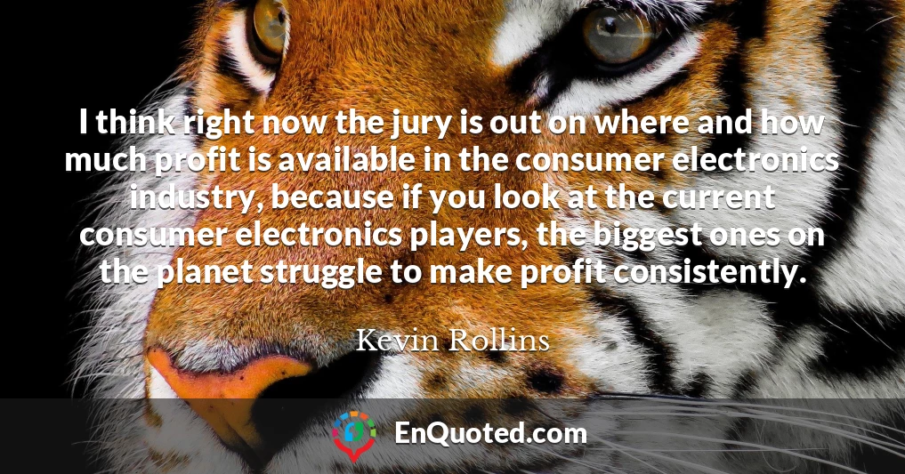 I think right now the jury is out on where and how much profit is available in the consumer electronics industry, because if you look at the current consumer electronics players, the biggest ones on the planet struggle to make profit consistently.