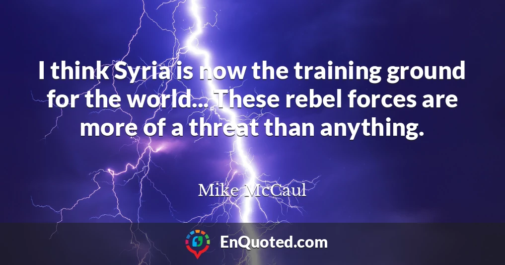 I think Syria is now the training ground for the world... These rebel forces are more of a threat than anything.