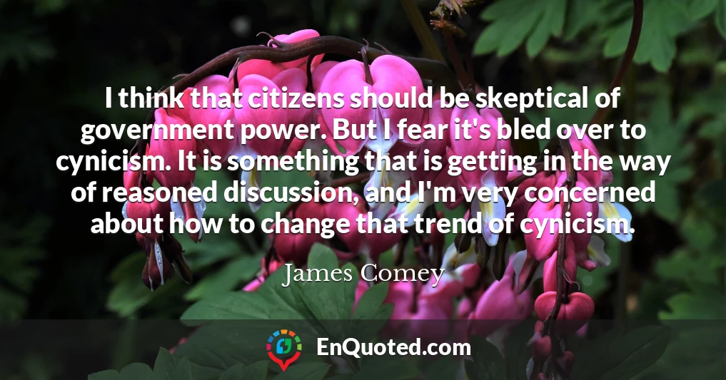 I think that citizens should be skeptical of government power. But I fear it's bled over to cynicism. It is something that is getting in the way of reasoned discussion, and I'm very concerned about how to change that trend of cynicism.