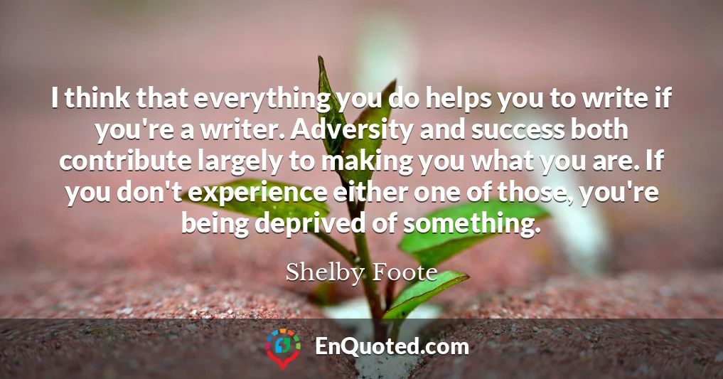 I think that everything you do helps you to write if you're a writer. Adversity and success both contribute largely to making you what you are. If you don't experience either one of those, you're being deprived of something.