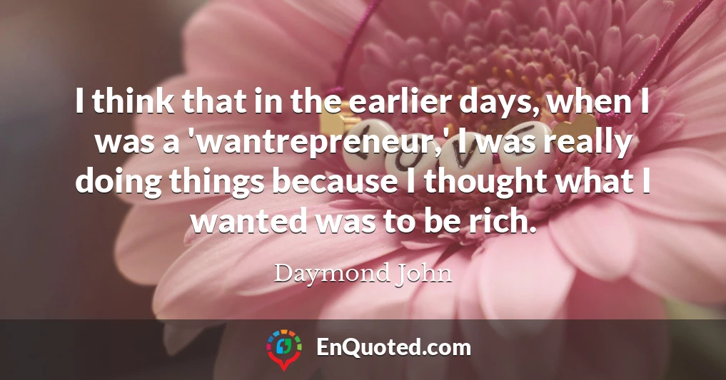 I think that in the earlier days, when I was a 'wantrepreneur,' I was really doing things because I thought what I wanted was to be rich.