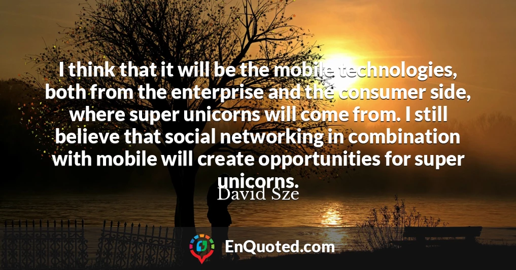 I think that it will be the mobile technologies, both from the enterprise and the consumer side, where super unicorns will come from. I still believe that social networking in combination with mobile will create opportunities for super unicorns.