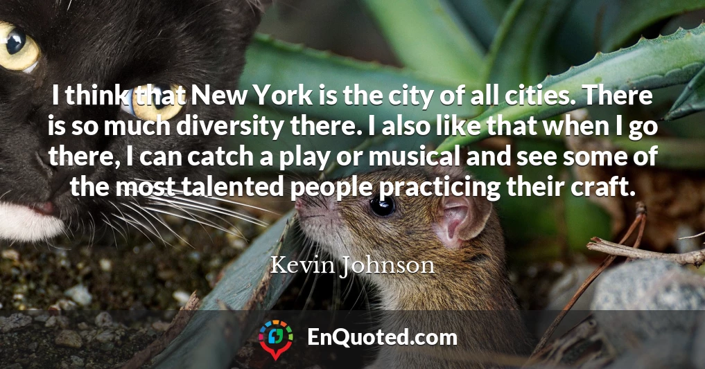 I think that New York is the city of all cities. There is so much diversity there. I also like that when I go there, I can catch a play or musical and see some of the most talented people practicing their craft.