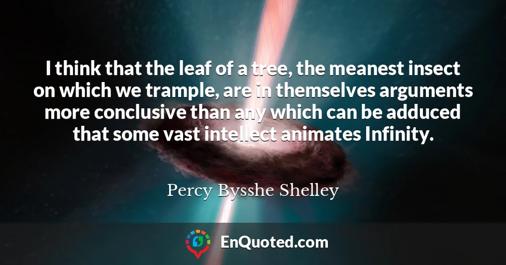 I think that the leaf of a tree, the meanest insect on which we trample, are in themselves arguments more conclusive than any which can be adduced that some vast intellect animates Infinity.