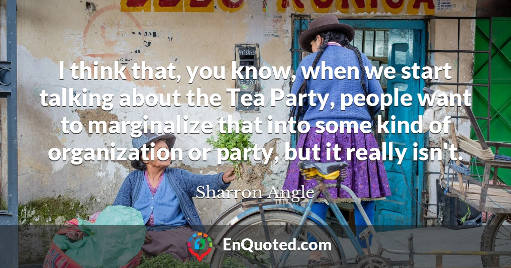 I think that, you know, when we start talking about the Tea Party, people want to marginalize that into some kind of organization or party, but it really isn't.