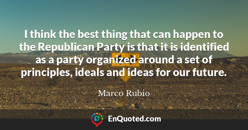 I think the best thing that can happen to the Republican Party is that it is identified as a party organized around a set of principles, ideals and ideas for our future.
