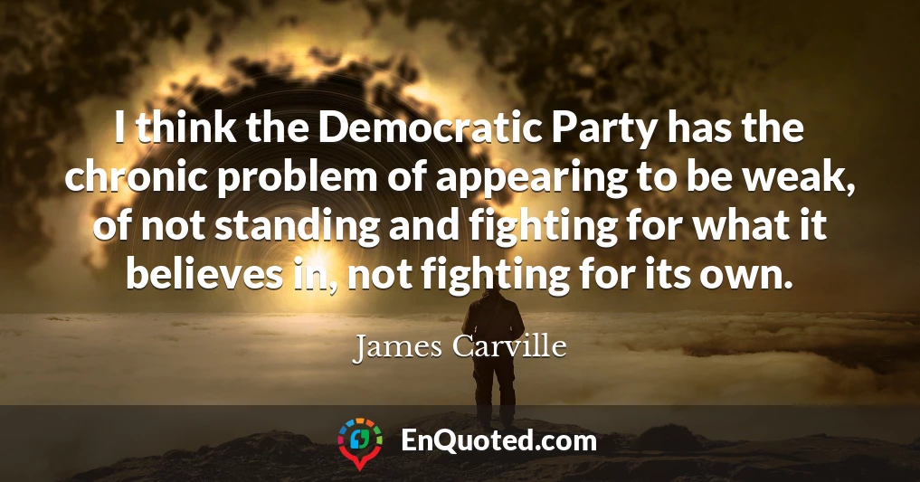 I think the Democratic Party has the chronic problem of appearing to be weak, of not standing and fighting for what it believes in, not fighting for its own.